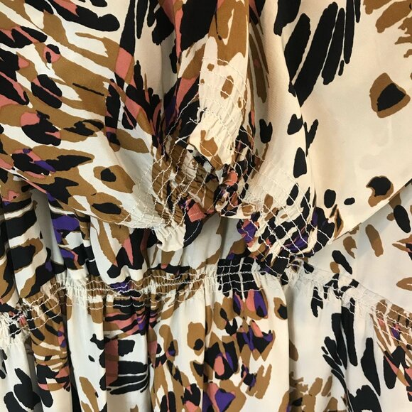 Tibi Abstract Animal Print Silk Dress Elastic Waist 3/4 Sleeves Size 6 Cream - Picture 6 of 11